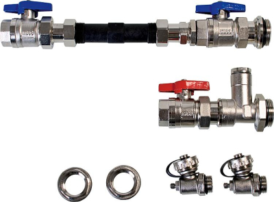 Anschlussgarnitur horizontal mit WM-Zähler für Heizungsverteiler